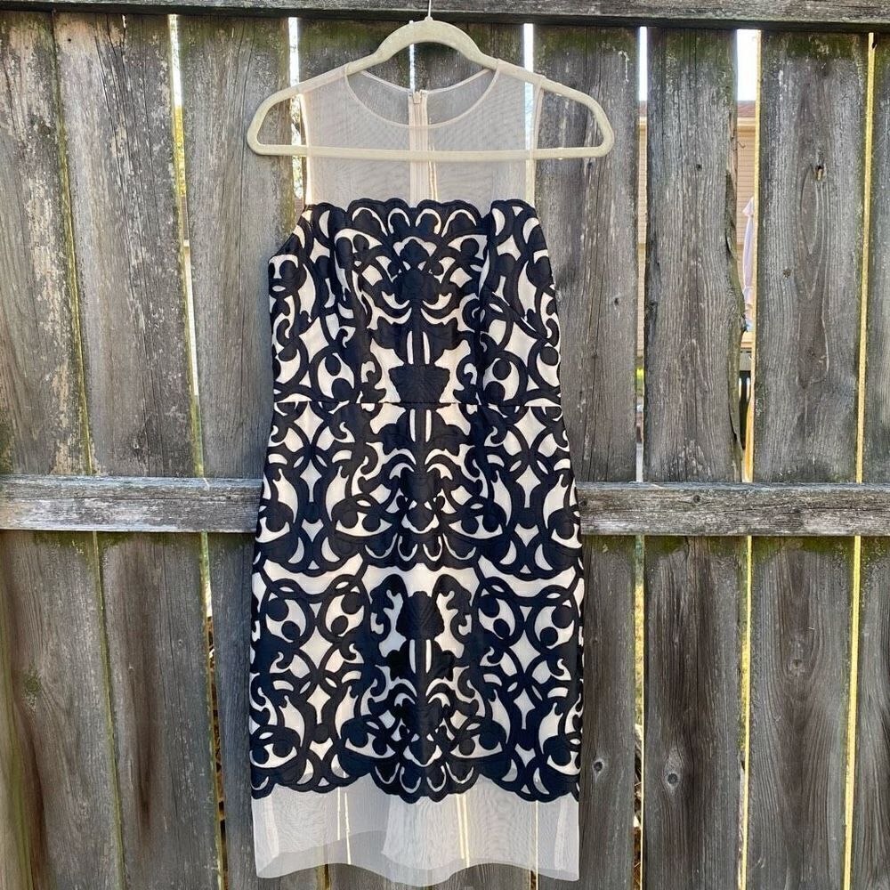 Julia‎ Jordan Black Tan Mesh Printed Dress | 8